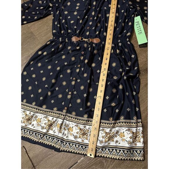 Always Indigo Womens Tunic Dress Button Up Elastic Waist Belted New XL petite ￼ - Picture 12 of 12